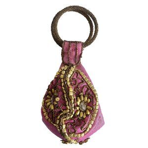 Handcrafted FORTUNE COOKIE Purse Beaded Unique JEWELED Zippered Evening Bag